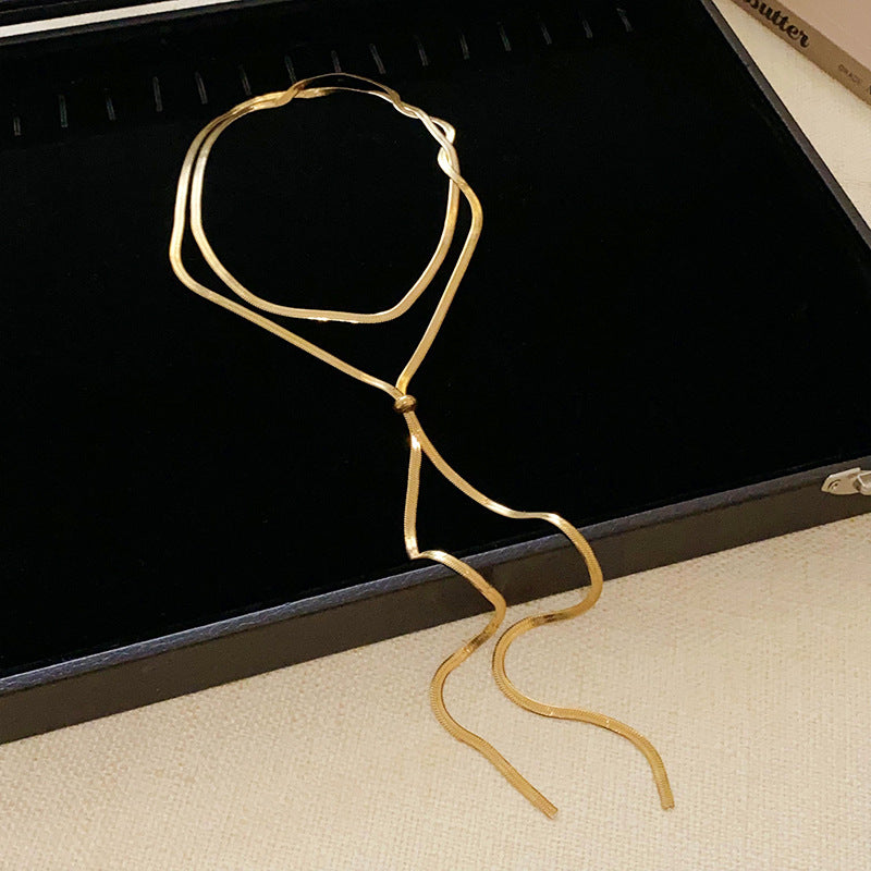 真金電鍍蛇形抽拉可調節項鍊韓國ins冷淡風毛衣鏈時尚高級感項飾