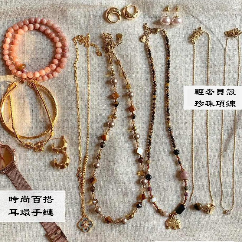 美拉德咖色不規則貝殼珍珠項鍊輕奢高級感鎖骨鏈氣質時尚百搭項飾