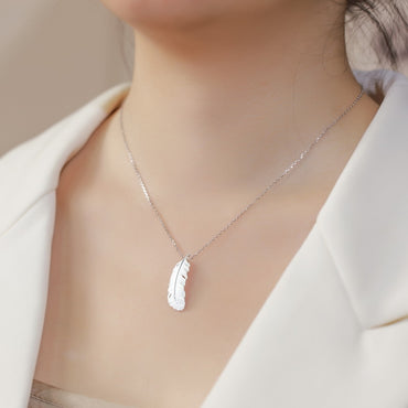 S925 sterling silver plated bright silver feather set | Hand-brushed light luxury retro jewelry four-piece set