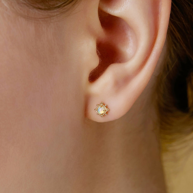S925 sterling silver with 10K gold plated Japanese and Korean style white crystal pearl earrings