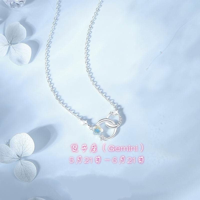 S925 sterling silver twelve zodiac moonstone necklace | inlaid with imitation diamonds interstellar romantic jewelry