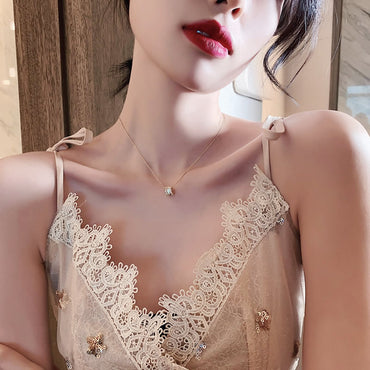 真金電鍍時尚氣質鋯石小蠻腰項鍊簡約設計感鎖骨鏈網紅百搭項飾女