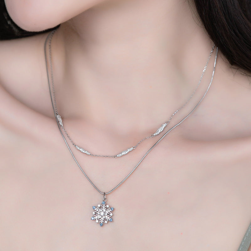S925 sterling silver plated with thick silver and platinum snowflake set | European and American style elegant and light luxury texture jewelry combination