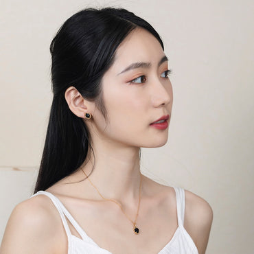 S925 純銀鍍 9K 金日韓風首飾套裝｜天然黑瑪瑙編織鑲嵌 時尚神秘必備
