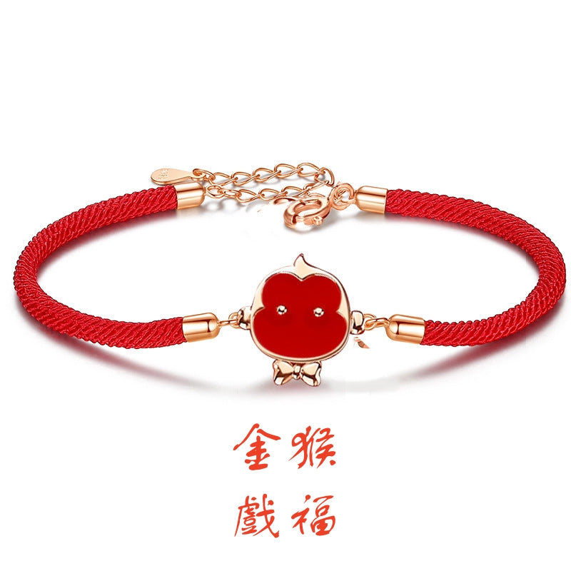 S925 sterling silver with rose gold plated thermochromic zodiac bracelet | The year of birth to protect the national trend red string bracelet