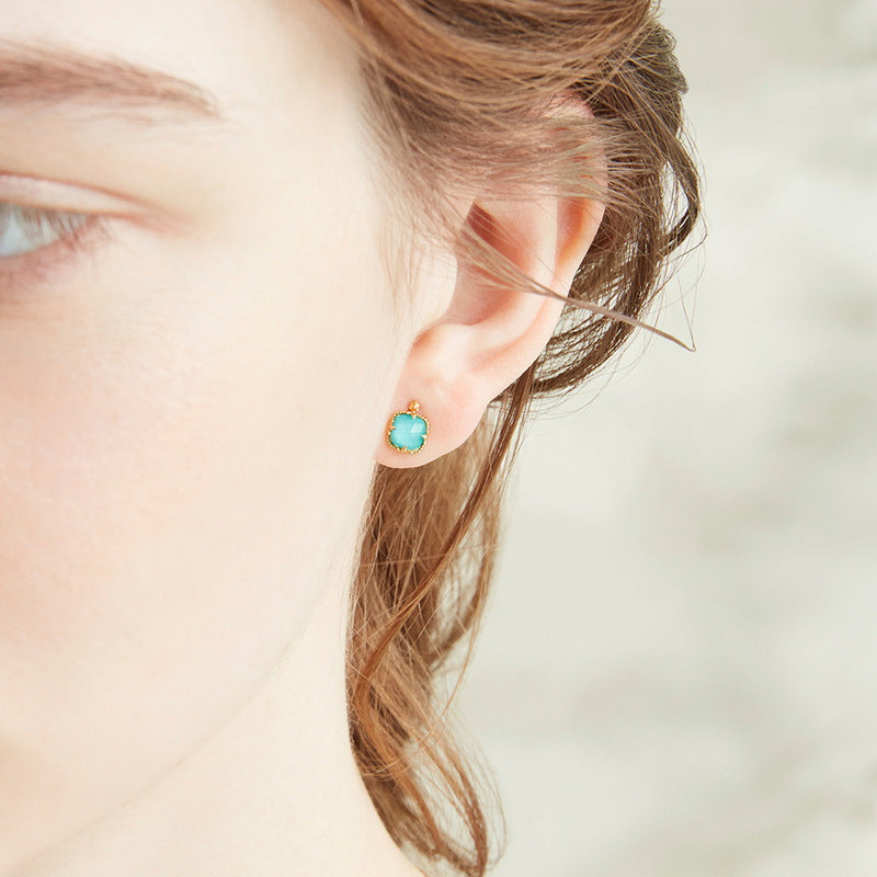 S925 sterling silver with 10K gold-plated natural amazonite jewelry set | Detachable peridot hanging earrings, a niche exquisite jewelry