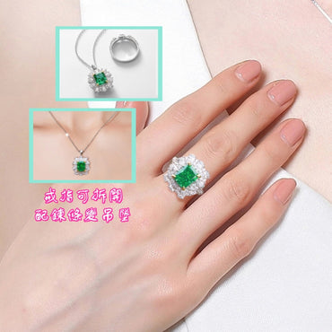 S925 sterling silver plated with thick platinum emerald high carbon diamond set | 18K gold four-claw imitation diamond convertible necklace luxury European and American style jewelry