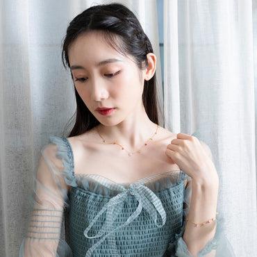 S925 純銀鍍 9K 金日韓風首飾套組 | 貝殼花白玻璃水晶仿鑽 清新浪漫首選