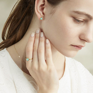 S925 sterling silver with 10K gold-plated natural amazonite jewelry set | Detachable peridot hanging earrings, a niche exquisite jewelry
