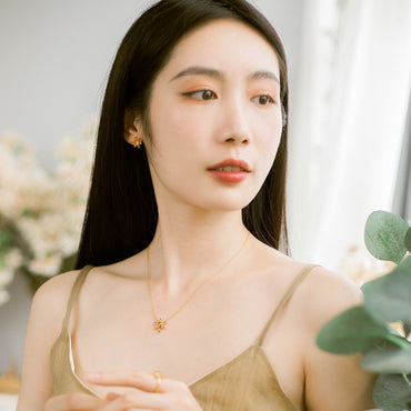 S925 純銀鍍 10K 金首飾套裝 | 合成黃水晶彩寶點綴，歐美華麗風必備