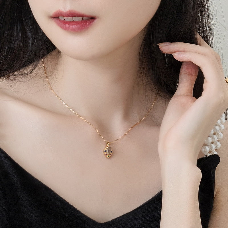 S925 sterling silver plated with 9K gold Japanese and Korean style light luxury classical natural labradorite colored gemstone jewelry set