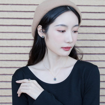 S925 sterling silver plated with 9K gold Japanese and Korean style oil drop inlaid with natural amethyst set