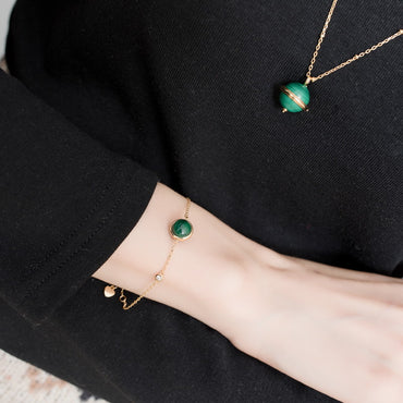 S925 sterling silver with 9K gold plating and natural malachite planet jewelry | The first choice for emotional sustenance and commemorative gifts