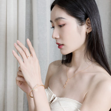 S925 sterling silver with 9K gold-plated snake jewelry set | Nano-green zirconium imitation diamonds embellish the twelve zodiac snake elements earrings, necklaces, rings, bracelets and earrings