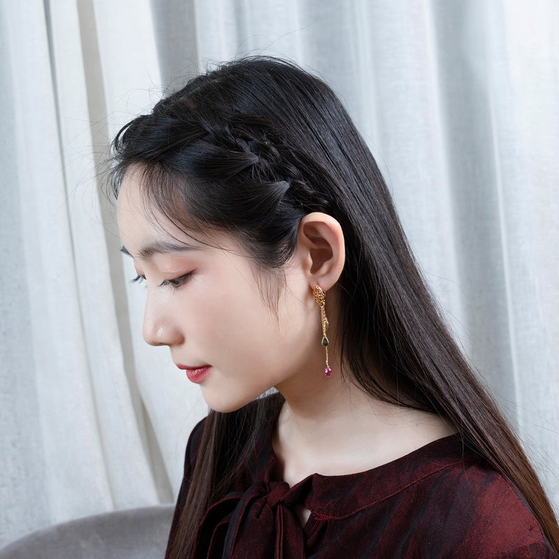 S925 純銀鍍 9K 金耳環｜合成粉托帕仿鑽 DIY 組合長款耳飾