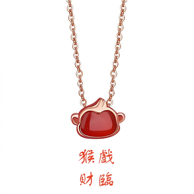 S925純銀鍍玫瑰金天然紅瑪瑙十二生肖項鍊｜招財守護 本命年幸運首飾