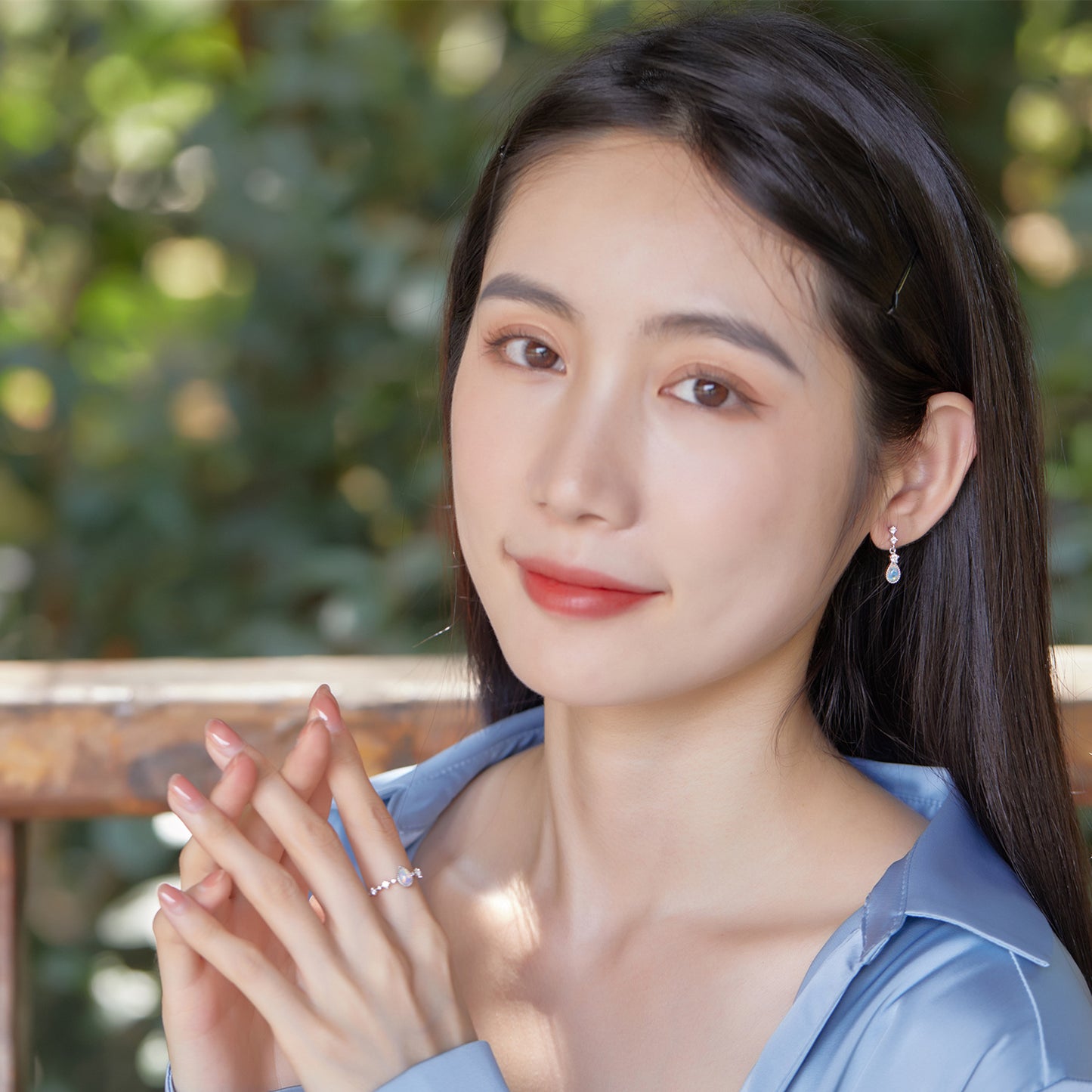 S925 純銀鍍厚銀白金首飾套裝｜合成歐泊仿鑽點綴，日韓甜美浪漫風必備