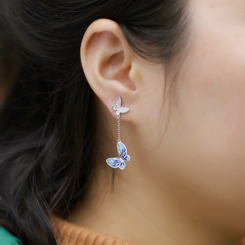 S925 純銀鍍厚銀白金首飾套裝｜琺瑯仿鑽 歐美風蝴蝶造型 質感首選