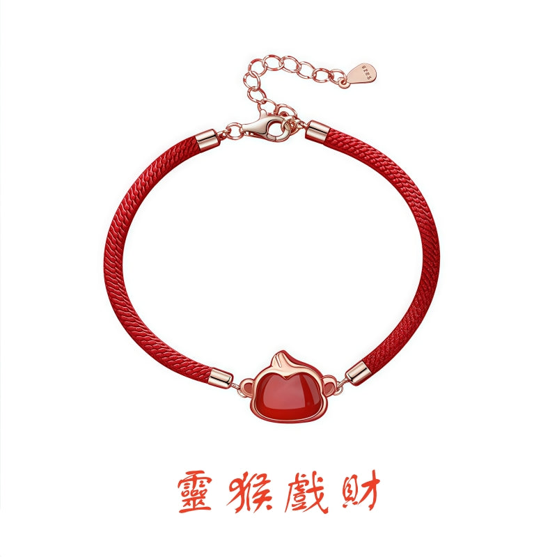 S925 sterling silver rose gold plated red agate zodiac bracelet | Lucky red string jewelry for wealth and protection in your birth year