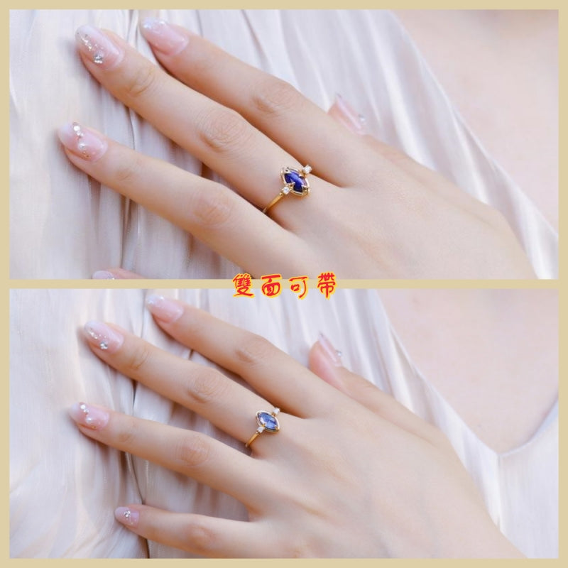 S925 sterling silver plated with 10K gold Japanese and Korean style light luxury lapis lazuli and white crystal reverseable jewelry set