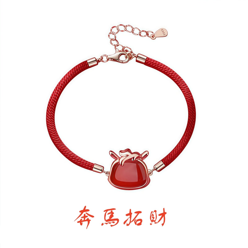 S925 sterling silver rose gold plated red agate zodiac bracelet | Lucky red string jewelry for wealth and protection in your birth year