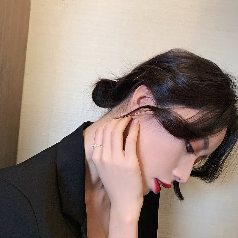 圓形人造貓眼石款戒指韓國輕奢時尚ins潮冷淡風簡約小素圈食指環