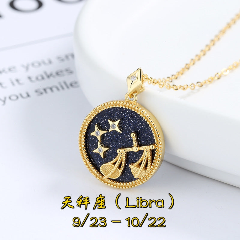 S925 純銀鍍 18K金 十二星座項鍊｜藍砂石仿鑽 星際幸運首飾