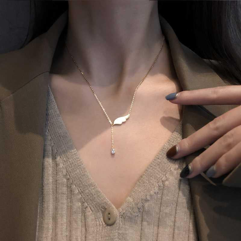 真金電鍍貝殼翅膀項鍊女鎖骨鏈潮冷淡風簡約網紅氣質小衆設計頸鍊