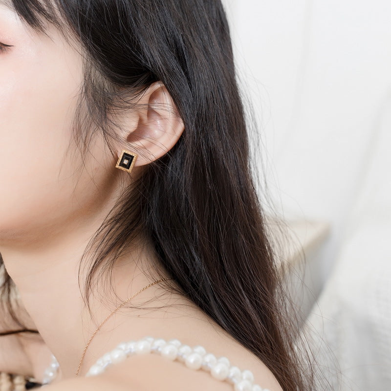 S925 純銀鍍 9K 金歐美風首飾套組｜天然黑瑪瑙仿鑽 經典方形奢華必備