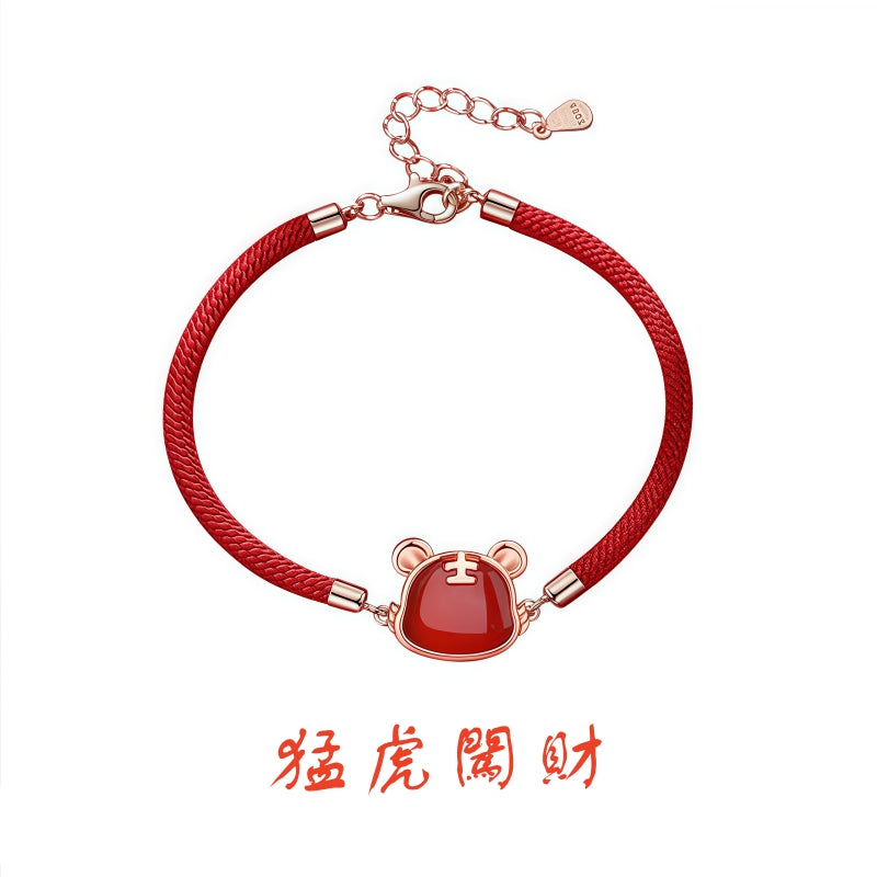 S925 sterling silver rose gold plated red agate zodiac bracelet | Lucky red string jewelry for wealth and protection in your birth year