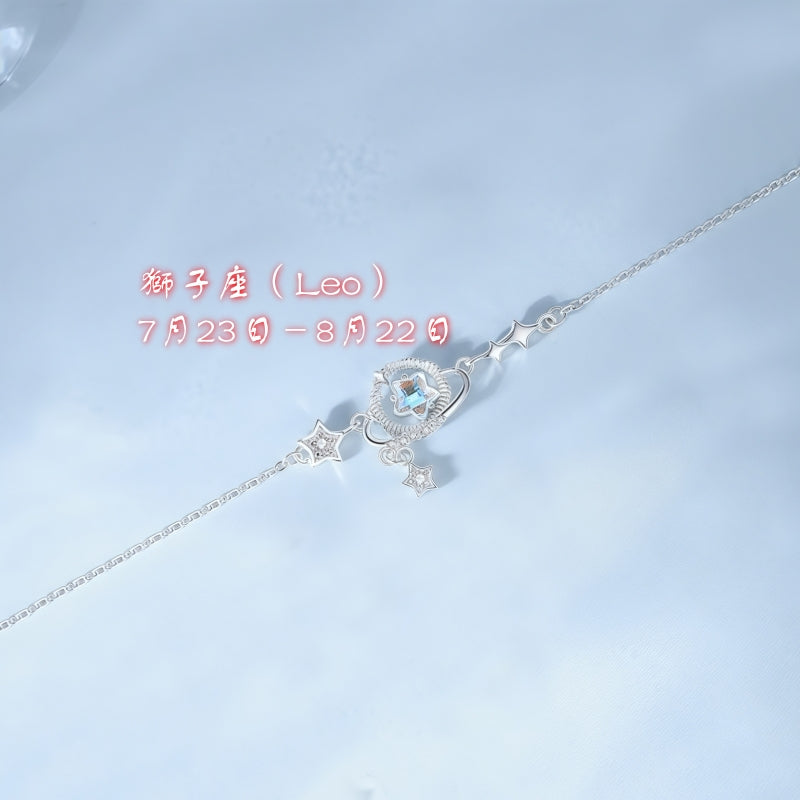 Synthetic Moonstone Zodiac Bracelet | S925 Sterling Silver Imitation Diamond Lucky Charm