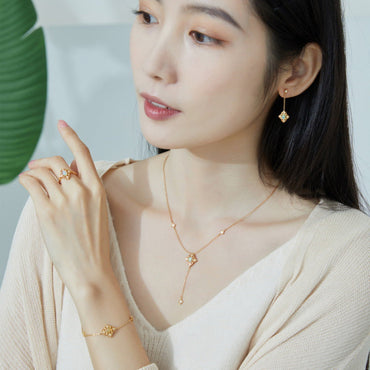歐美風必備套裝！S925 純銀鍍 10K 金，天然歐泊仿鑽首飾
