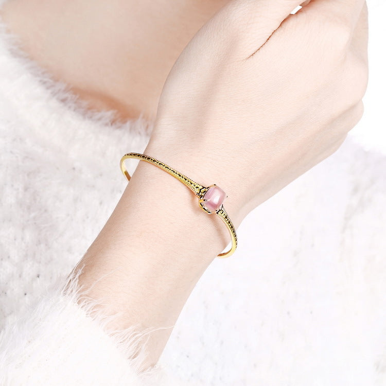 S925 sterling silver 10K gold plated rose crystal bracelet | Natural rose crystal romantic and feminine jewelry
