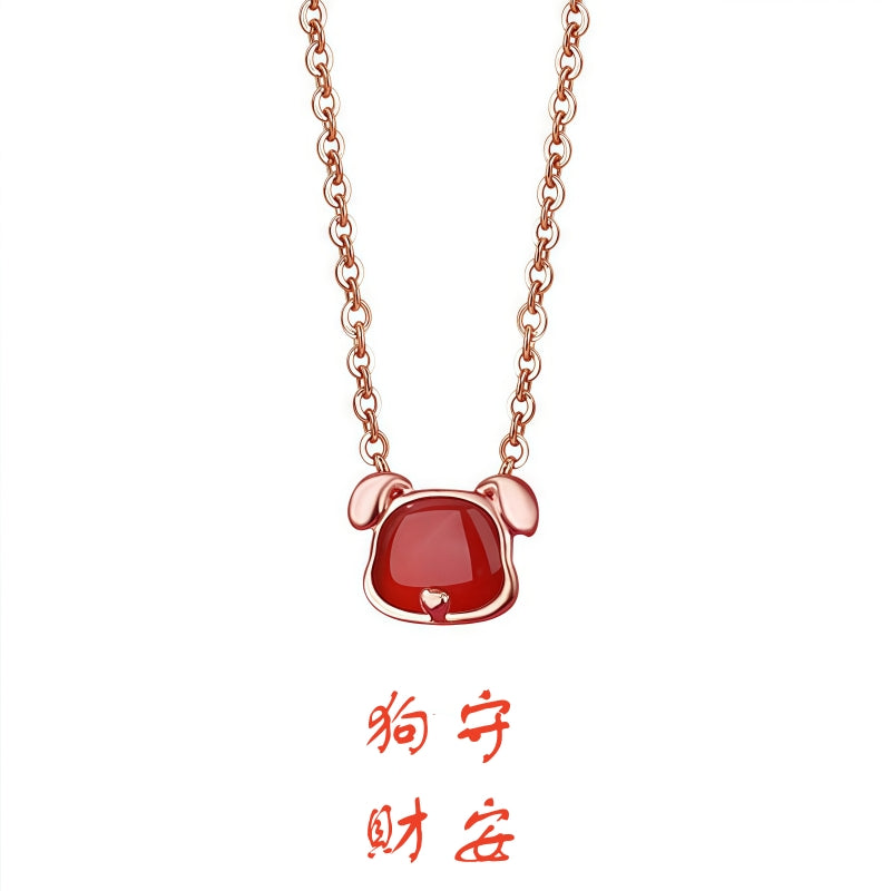 S925純銀鍍玫瑰金天然紅瑪瑙十二生肖項鍊｜招財守護 本命年幸運首飾