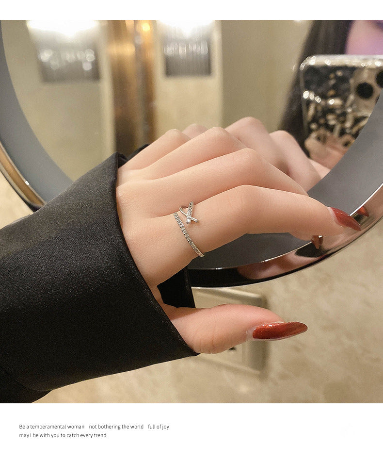真金電鍍麻花鋯石開口戒指可調節食指戒指環時尚高級感手飾女