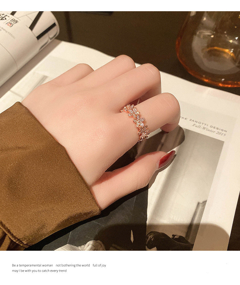 真金電鍍麻花鋯石開口戒指可調節食指戒指環時尚高級感手飾女