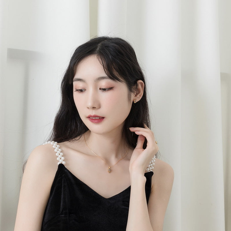S925 sterling silver plated with 9K gold Japanese and Korean style light luxury classical natural labradorite colored gemstone jewelry set