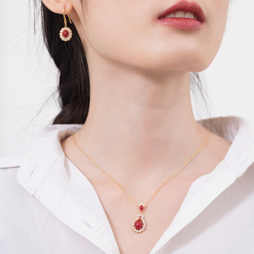 S925 sterling silver with 10K gold plated synthetic coral shell bead set | Oriental palace style red elegant jewelry