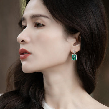 S925 sterling silver plated with thick platinum earrings | Natural malachite imitation diamond European and American style earrings retro luxury jewelry