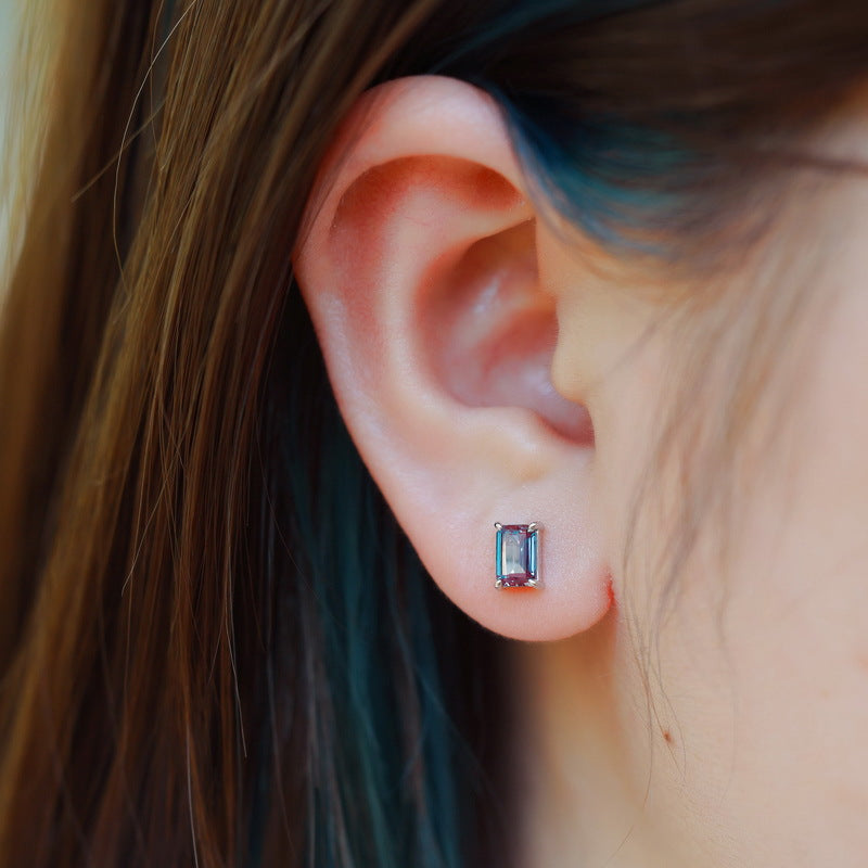 S925 sterling silver plated with thick silver and platinum earrings | Cultivated Alexandrite June birthstone color-changing romantic jewelry
