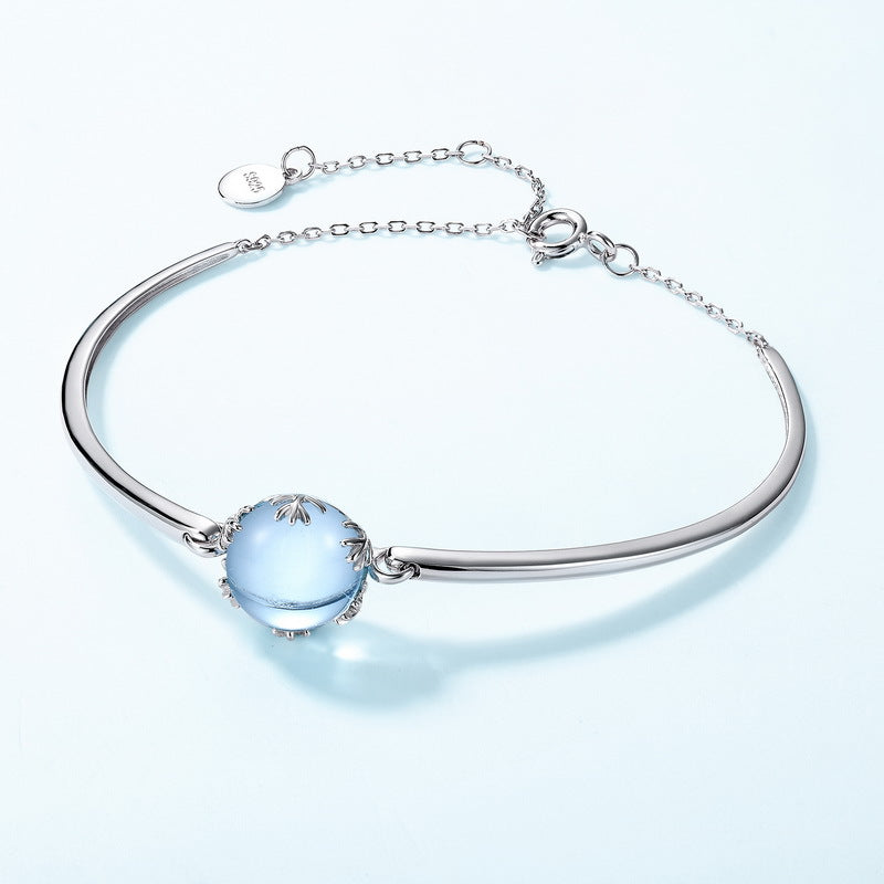 S925 sterling silver plated with thick silver and white gold bracelet | Sky blue topaz refreshing and healing jewelry