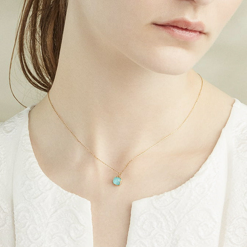 S925 sterling silver with 10K gold-plated natural amazonite jewelry set | Detachable peridot hanging earrings, a niche exquisite jewelry