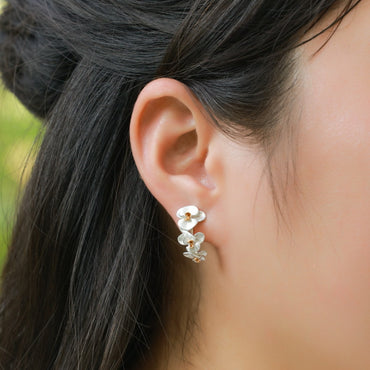 Hand-brushed flower earrings | S925 sterling silver with bright silver plating + 10K Jinsen fairy-style earrings