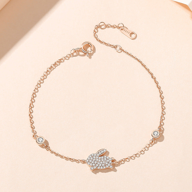 S925 sterling silver with rose gold imitation diamond Chinese Zodiac bracelet | Shining national trend lucky charm for your birth year