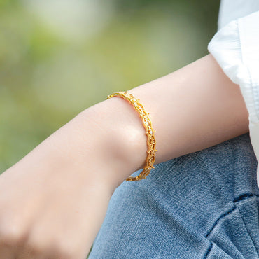 S925 sterling silver with 10K gold plated jewelry set | Exquisite and fashionable Japanese and Korean style imitation diamond pattern bracelet and ring
