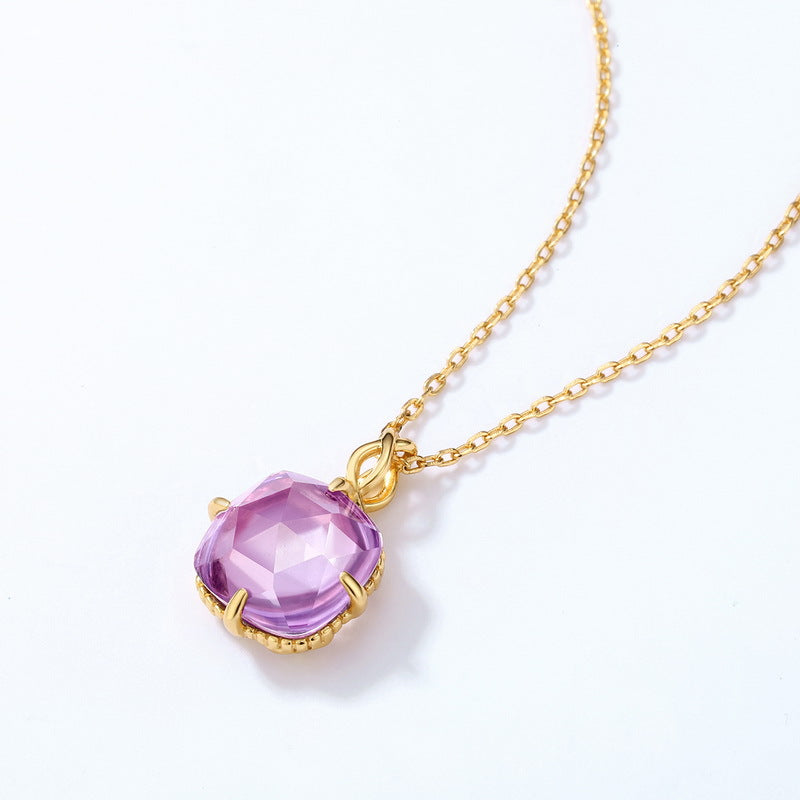S925 純銀鍍 10K 金日韓風項鍊｜紫水晶白水晶 浪漫幻彩吊墜頸鏈