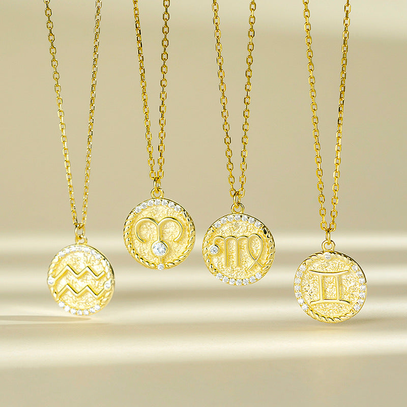 十二星座S925純銀鍍14K金項鍊｜仿鑽鑲嵌 時尚百搭飾品