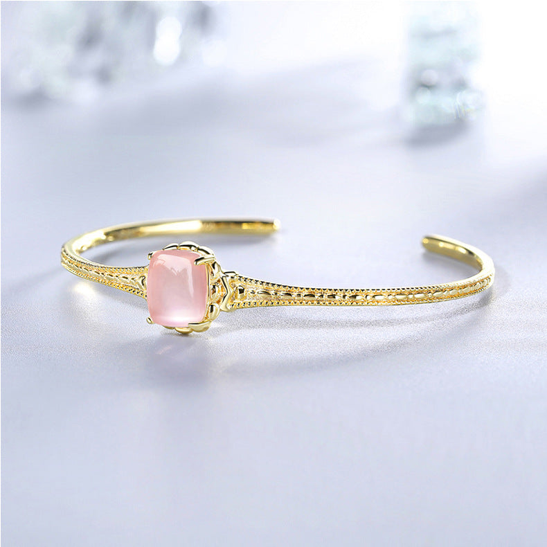 S925 sterling silver 10K gold plated rose crystal bracelet | Natural rose crystal romantic and feminine jewelry