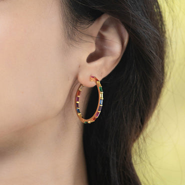 S925 10K Gold-plated Sterling Silver Large Zircon Earrings with European and American Style | Stylish and Versatile Personality Earrings