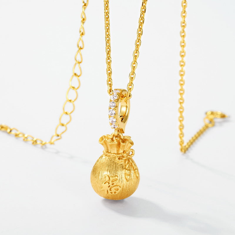 S925純銀鍍10K金 手工拉絲福袋項鍊｜雙鍊條可選 招財祈福首飾